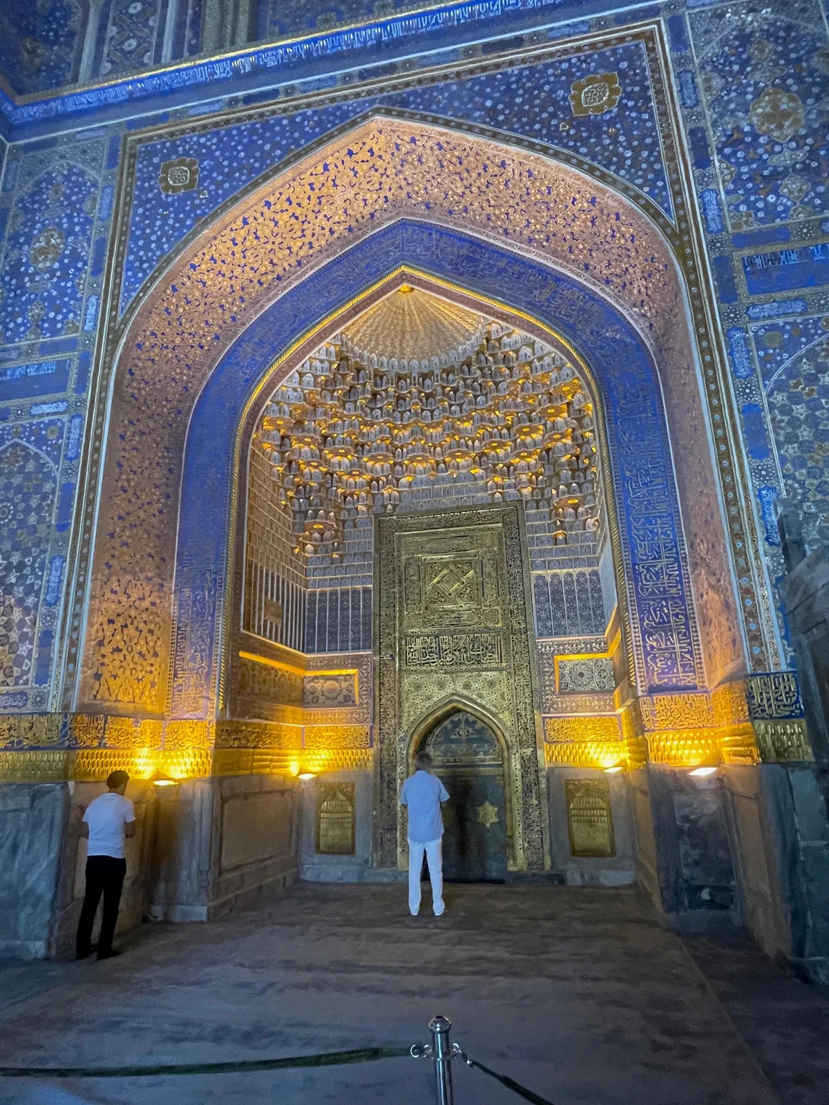 Gold and turquoise prayer room at Ulugh Bek Madrasah
